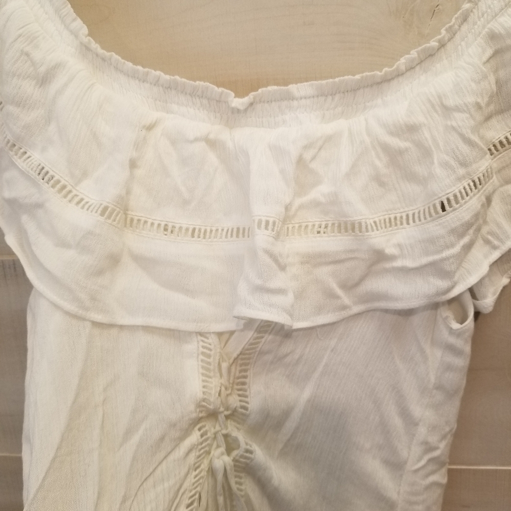 {M} NWT Francesca Casola Lace Off The Shoulder Corset Tie Back Ivory Dress - Picture 4 of 14